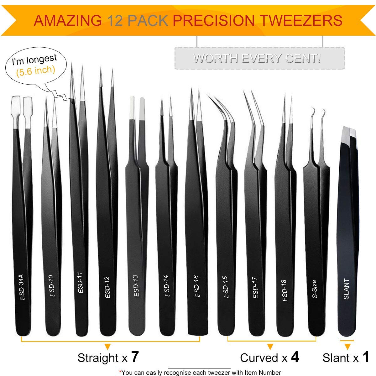 Tweezers, Precision Tweezer Set, Craft Tweezers, Soldering Tweezers, Jewelry Tweezers, Ingrown Tweezers, Eyelash Extension Tweezers, Eyebrow Tweezers Beauty and Personal Care AI