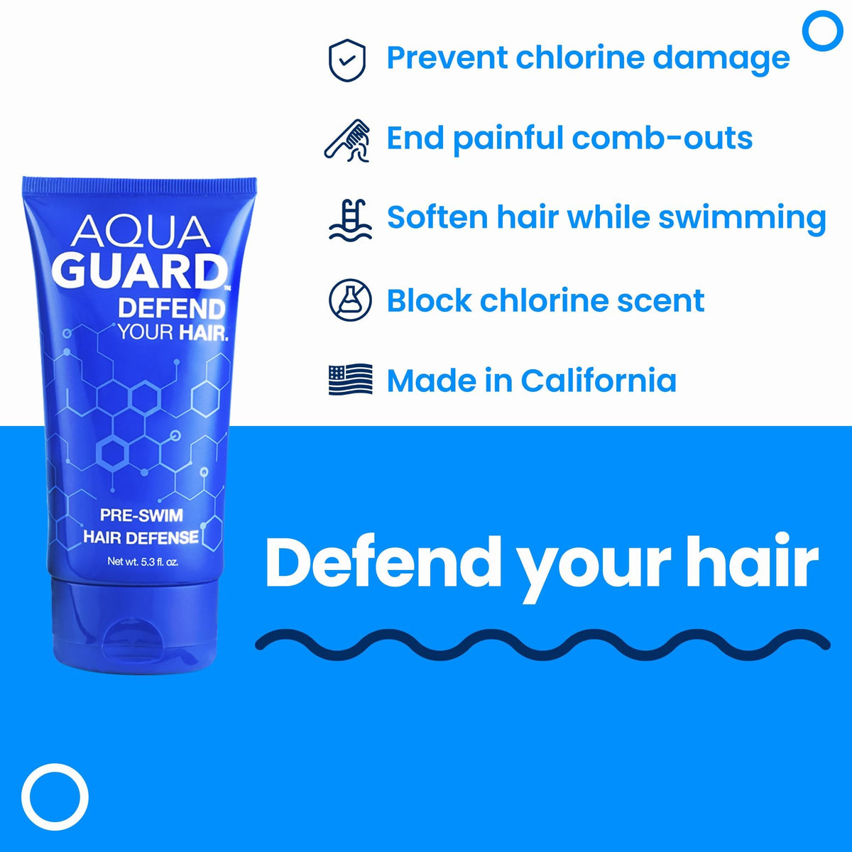 AQUA GUARD Pre-Swim Hair Defense | No More Swim Hair | Prevents Chlorine Damage + Softens Hair While Swimming | Made in California | Color Safe Beauty & Personal Care AQUA GUARD