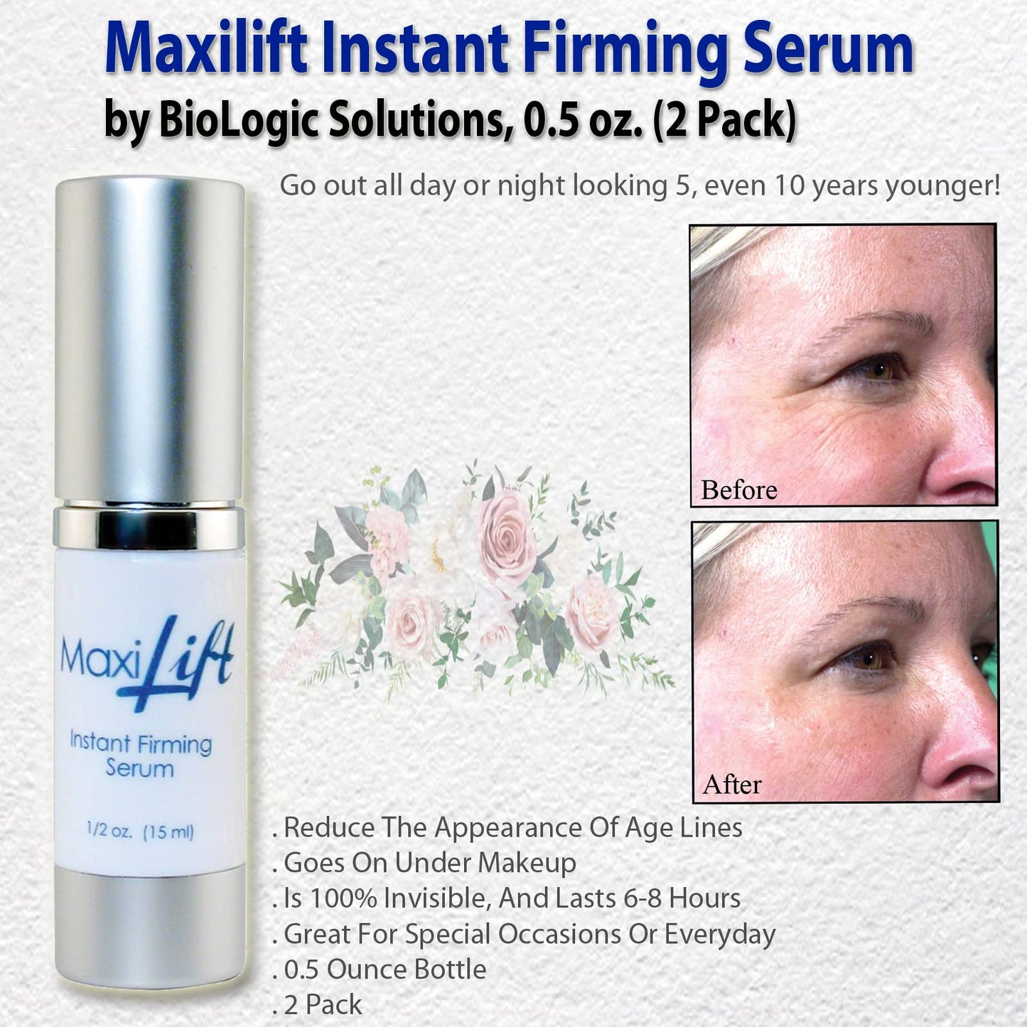 Maxilift Instant Firming Serum by Biologic Solutions (2 Pack) 0.5 ounce bottle. Beauty & Personal Care Biologic Solutions