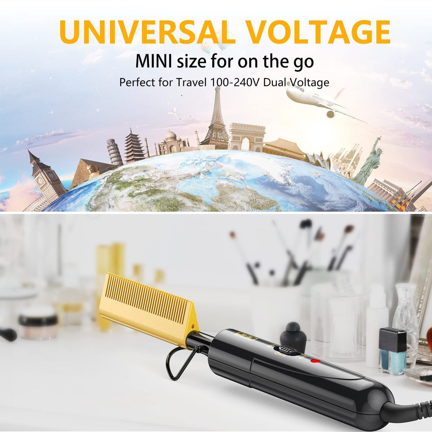 DAN Technology hot Comb Electric for Wigs,450℉Small hot Comb for Edges,Low and high Temperatures, Hair straightening Comb for Black Hair,Portable Beauty and Personal Care DAN Technology