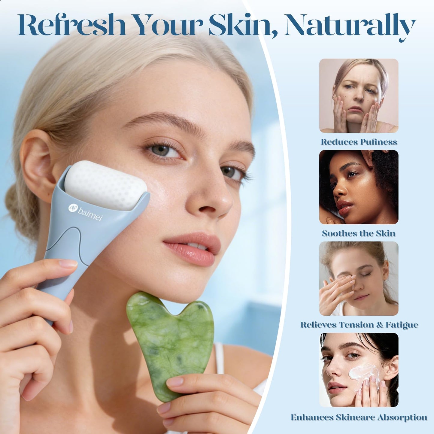 BAIMEI Cryotherapy Ice Roller and Gua Sha Facial Tools Reduces Puffiness Migraine Pain Relief, Skin Care Tools for Face Massager Self Care Gift Beauty and Personal Care BAIMEI