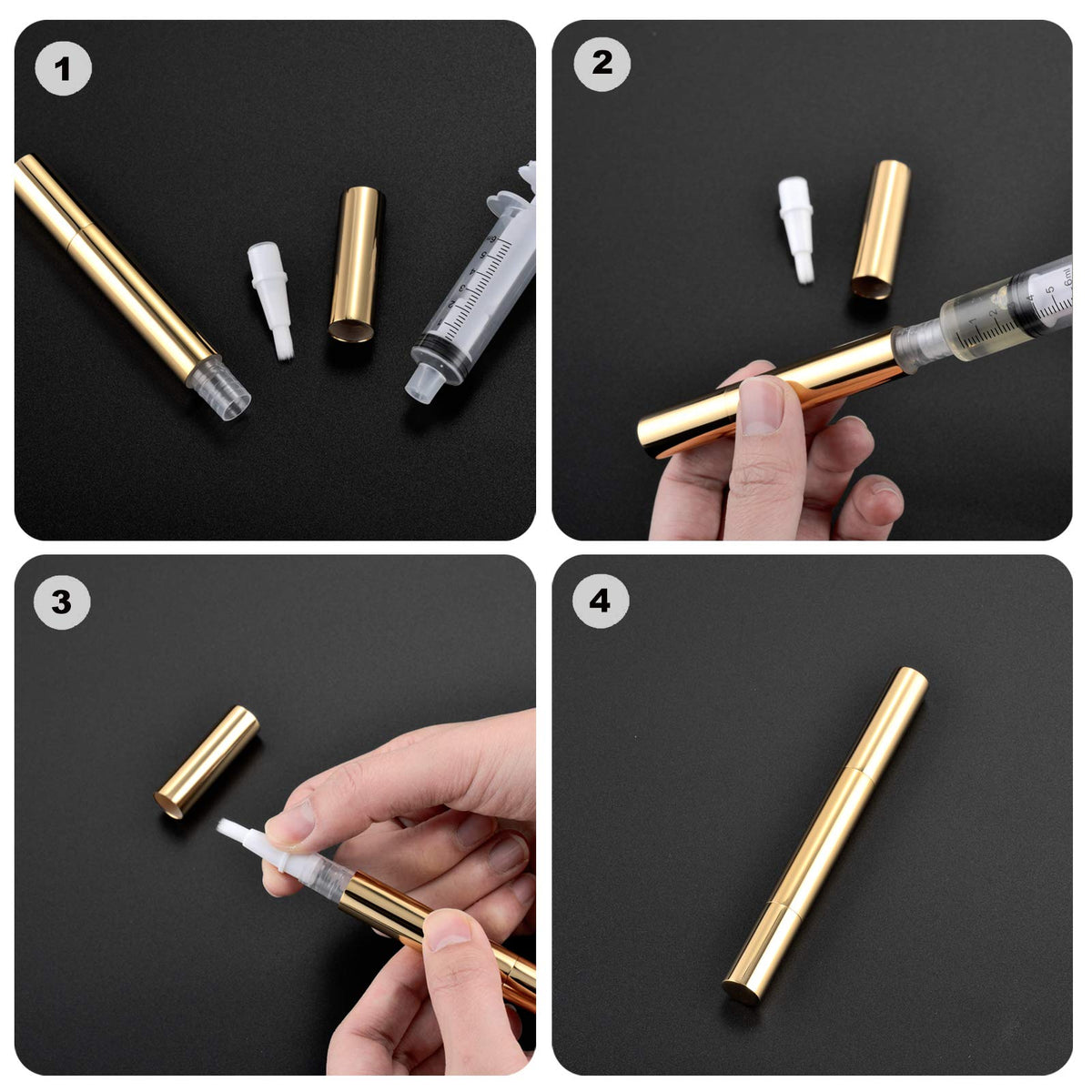 3ml Empty Nail Oil Pen with Brush, Twist Pen for Tooth Whitening, Gel Lip Gloss Container, Eyelash Growth Liquid Tube(Black, 24 PCS) Beauty & Personal Care Lil Ray