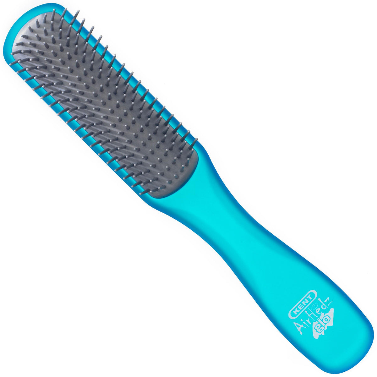 Kent AHGLO02 Airhedz Glo Blue Half Round Narrow Detangling Hair Brush - 9 Row Ionic Anti Static Non Scratch Long Nylon Bristle Great for Detangling