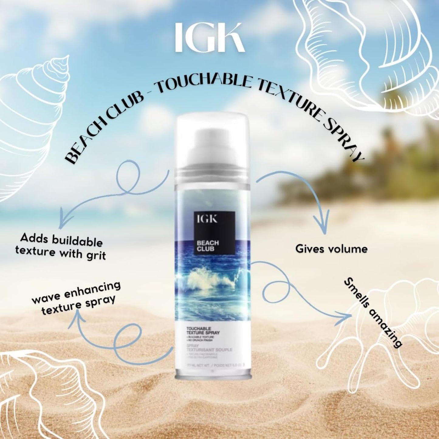 IGK BEACH CLUB Touchable Texture Spray | Hold + Volume + Lightweight | Vegan + Cruelty Free | 5.0 oz (Pack of 2) Beauty & Personal Care IGK