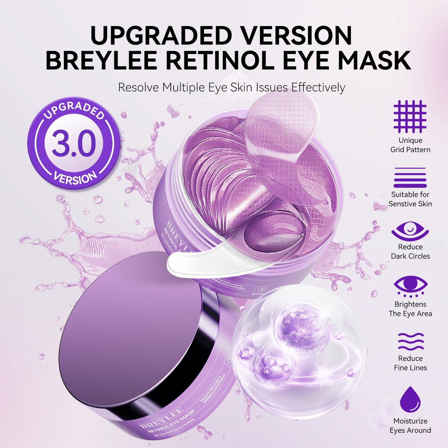 BREYLEE Retinol Eye Mask Under Eye Patches with Retinol, Collagen & Hyaluronic Acid, Reduce Puffy Eyes, Dark Circles, Wrinkles & Fine Lines Beauty & Personal Care BREYLEE