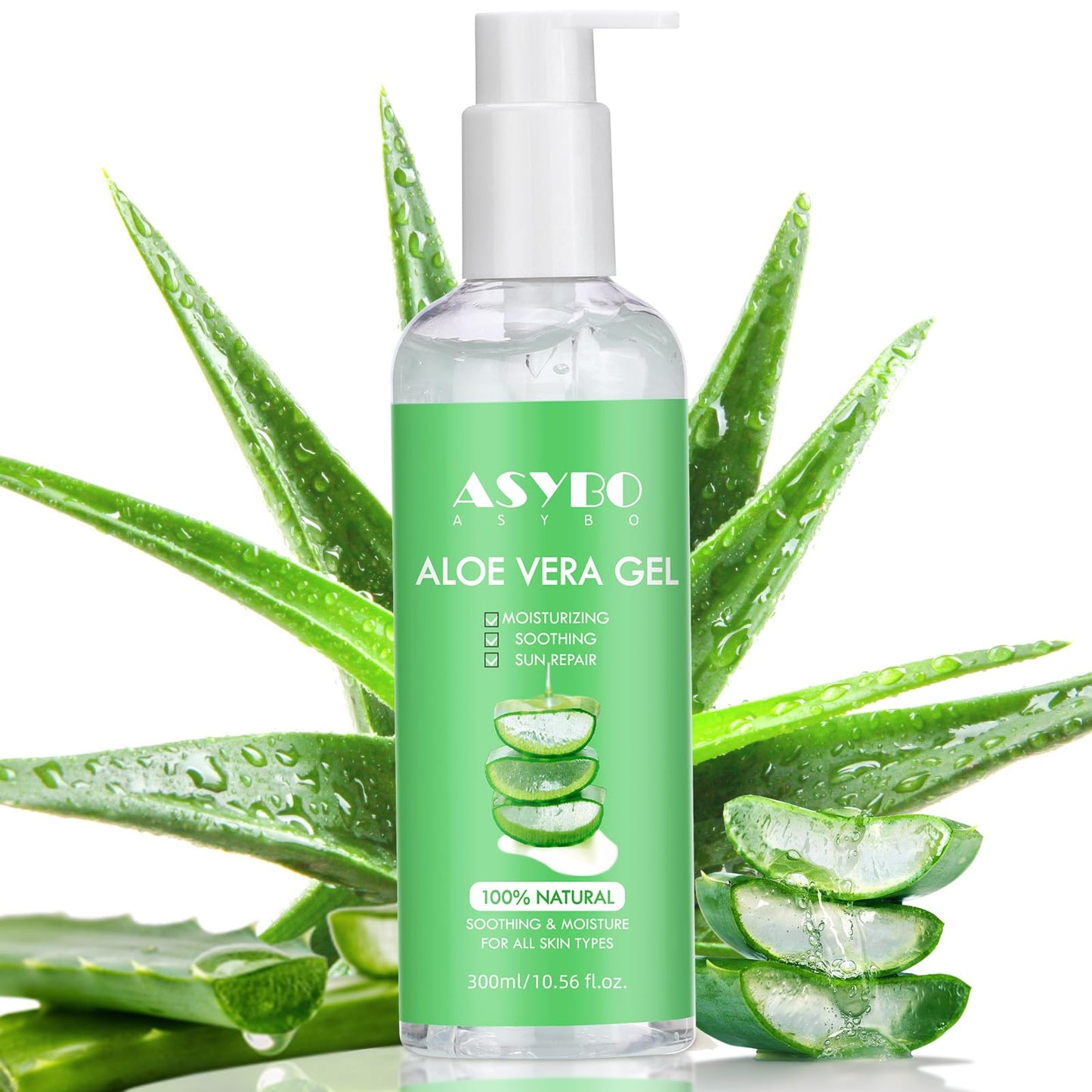 ASYBO 300 ml Aloe Vera Gel, 100% Natural Pure Aloe Vera Hydrating Facial Cream, Soothing & Moisturizing, After Sun Care, Reduce Acne, Repair Scars Beauty & Personal Care ASYBO