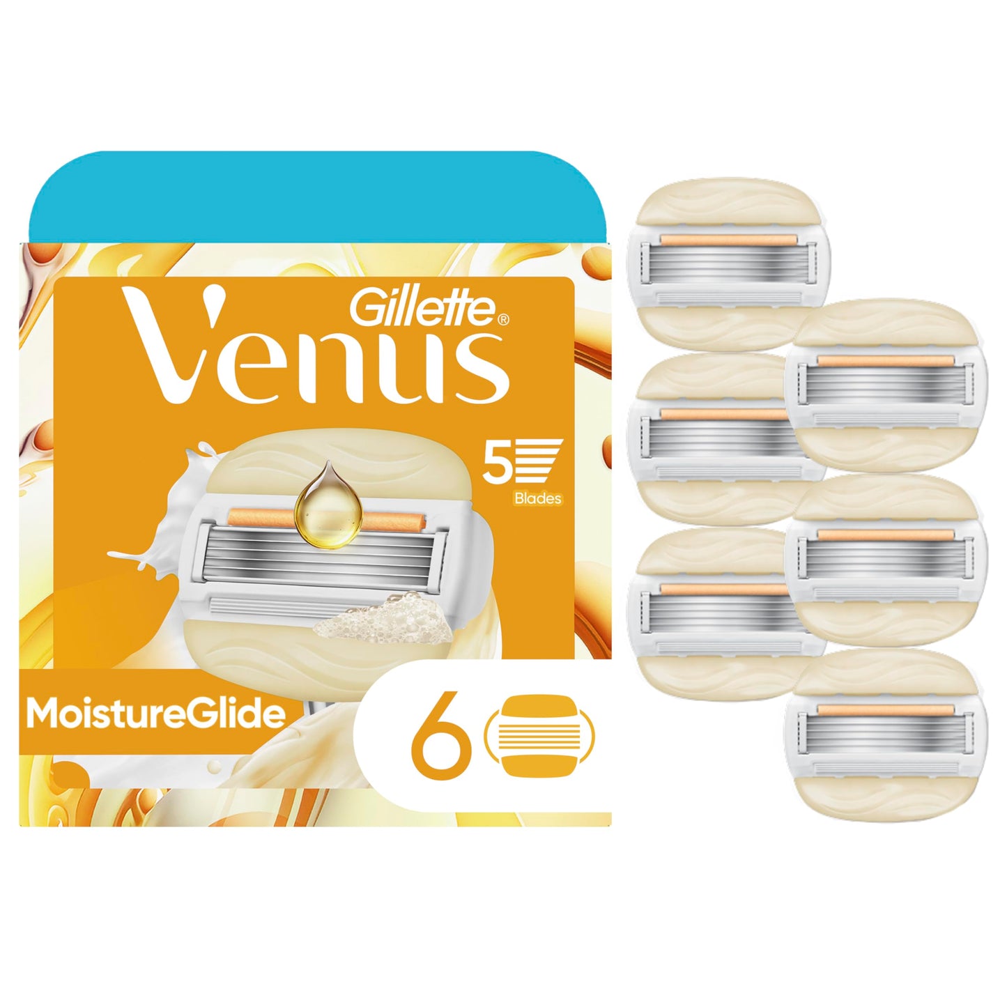 Venus MoistureGlide Women's Razor Blades, With Built-in Shave Gel Bars, 6 Razor Blade Refills Beauty and Personal Care Gillette Venus