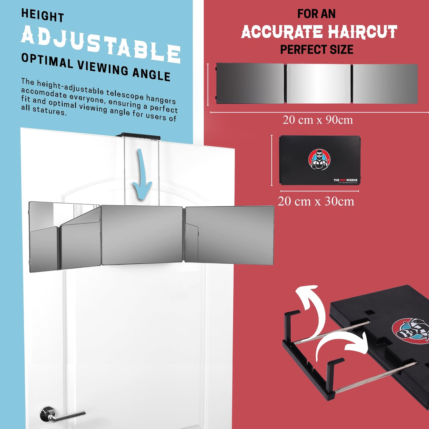 The 360 Mirror - 3 Way Mirror for Self Hair Cutting - Adjustable Trifold Barber Miror to Cut Your Own Hair - Tri Fold Self Haircut System for Men Beauty and Personal Care LIPFISBARBERSHOP.COM