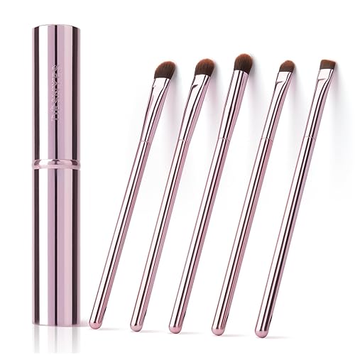 GUIGUDESN 5Pcs Pink Eyeshadow Brush Set, Premium Synthetic Bristles, Aluminum Handles, Angled, Rounded, For Eyeshadow, Eyebrow, Eyeliner Beauty & Personal Care GUIGUDESN