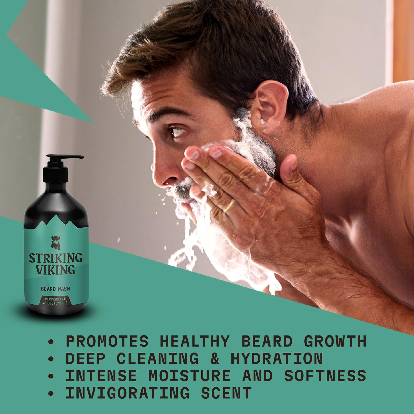 Striking Viking Beard Wash (17 oz) With Natural Peppermint & Eucalyptus Scent - Paraben & Sulfate-Free Deep Cleansing Shampoo For Beard Care Beauty & Personal Care Striking Viking