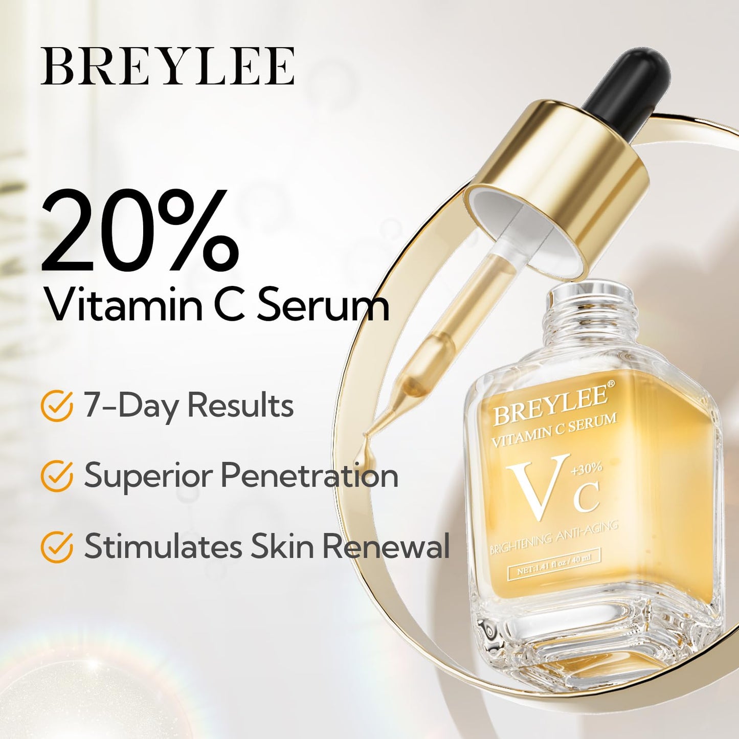 BREYLEE Vitamin C Serum for Face & Eye (1.4 oz) for Brightening Skin,Dark Spot Remover,Reduce Wrinkle,Anti Aging,Moisturizer with Hyaluronic Beauty & Personal Care BREYLEE