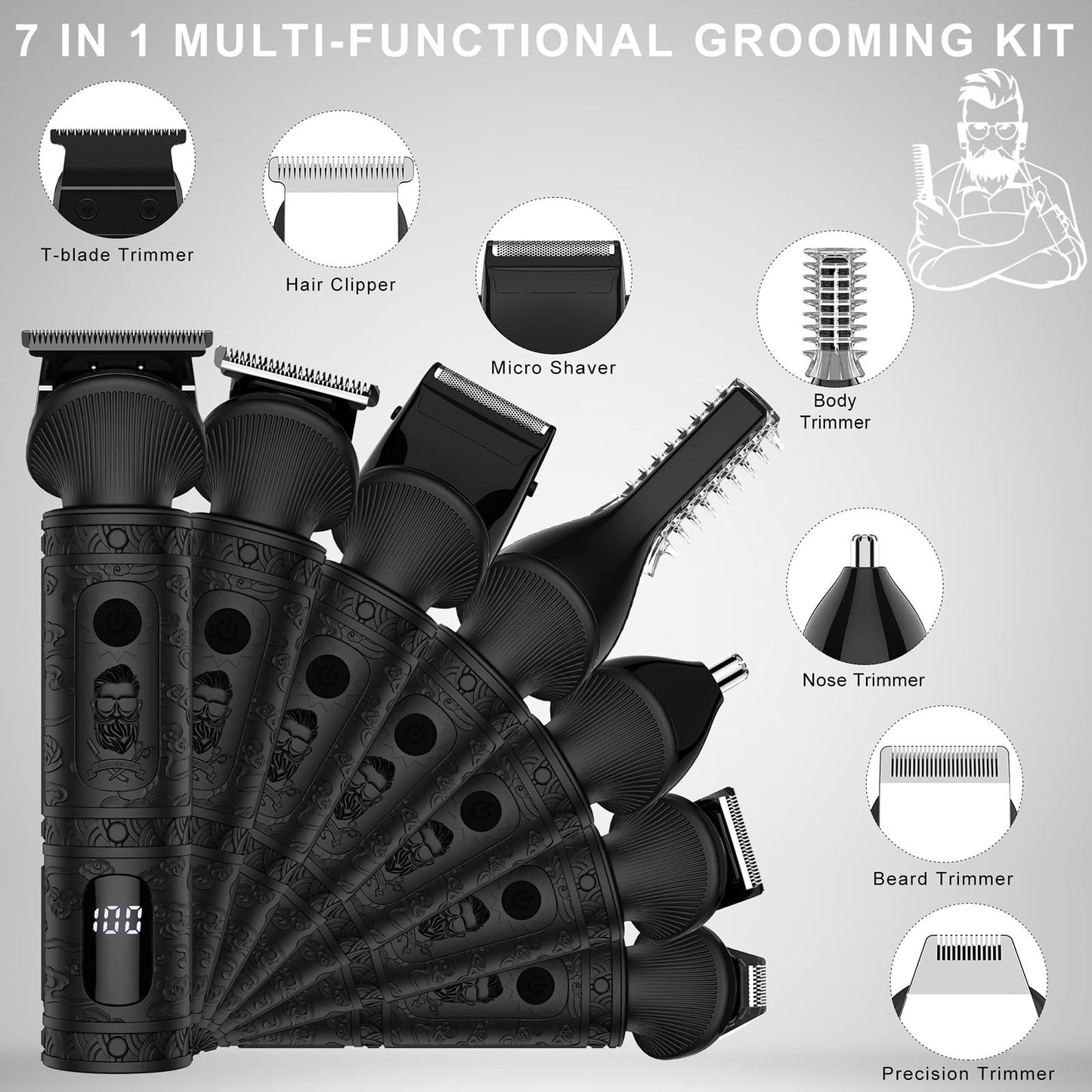 QDKVTNDJZ Hair Clippers for Men, 7 in 1 Trimmer Blades Changeable Electric Baber Haircut Machine Body Nose Set for Beauty and Personal Care QDKVTNDJZ