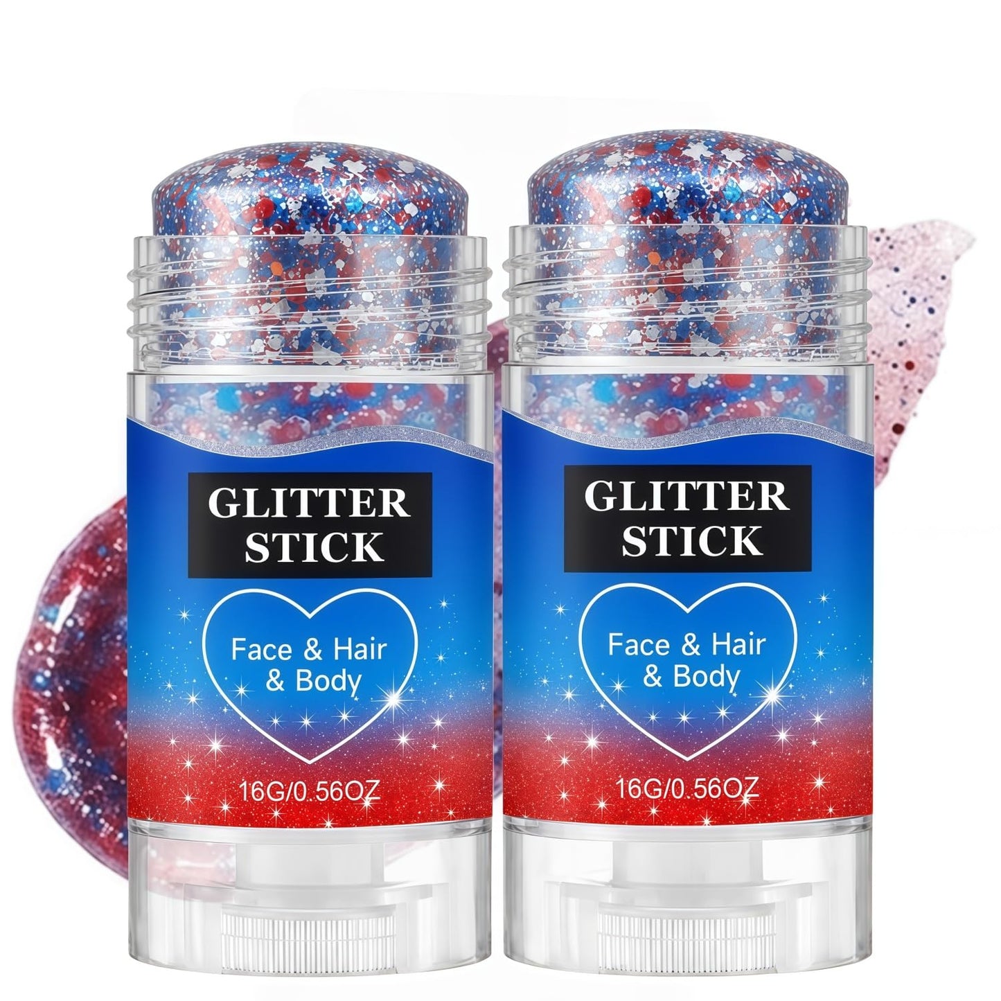 4th of July Glitter Stick, 2026 New Patriotic Hair Face Body Glitter Stick for Independence Memorial Day, Red White and Blue Body Glitter Stick Fourth Beauty & Personal Care SANQiMAO