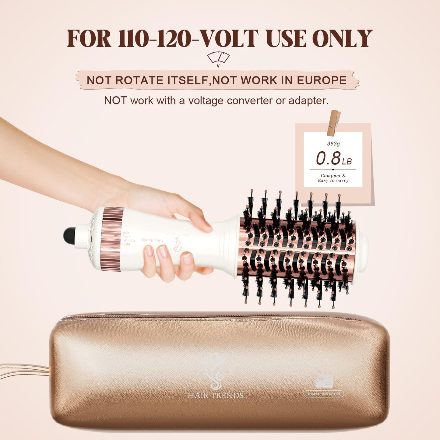 Hair Trends Travel Hair Dryer Brush, Nano Titanium 2 Inch One Step Hair Dryer & Styler Volumizer, Mini Oval Hot Air Brush, White and Rose Gold, HB004 Beauty & Personal Care Hair trends