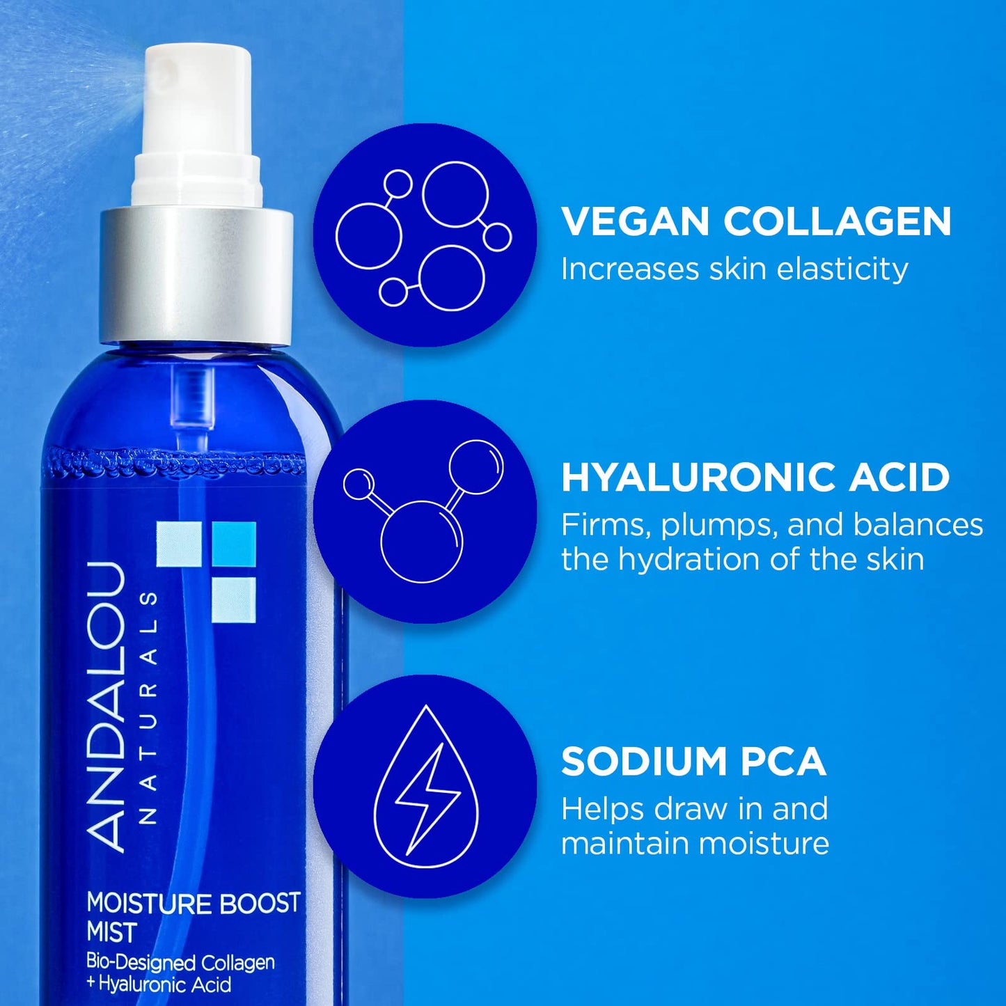 Andalou Naturals Face Mist, Moisture Boost Facial Spray with Hyaluronic Acid & Collagen, Hydrating & Moisturizing Skin Care for Dry and Dehydrated Beauty & Personal Care Andalou Naturals