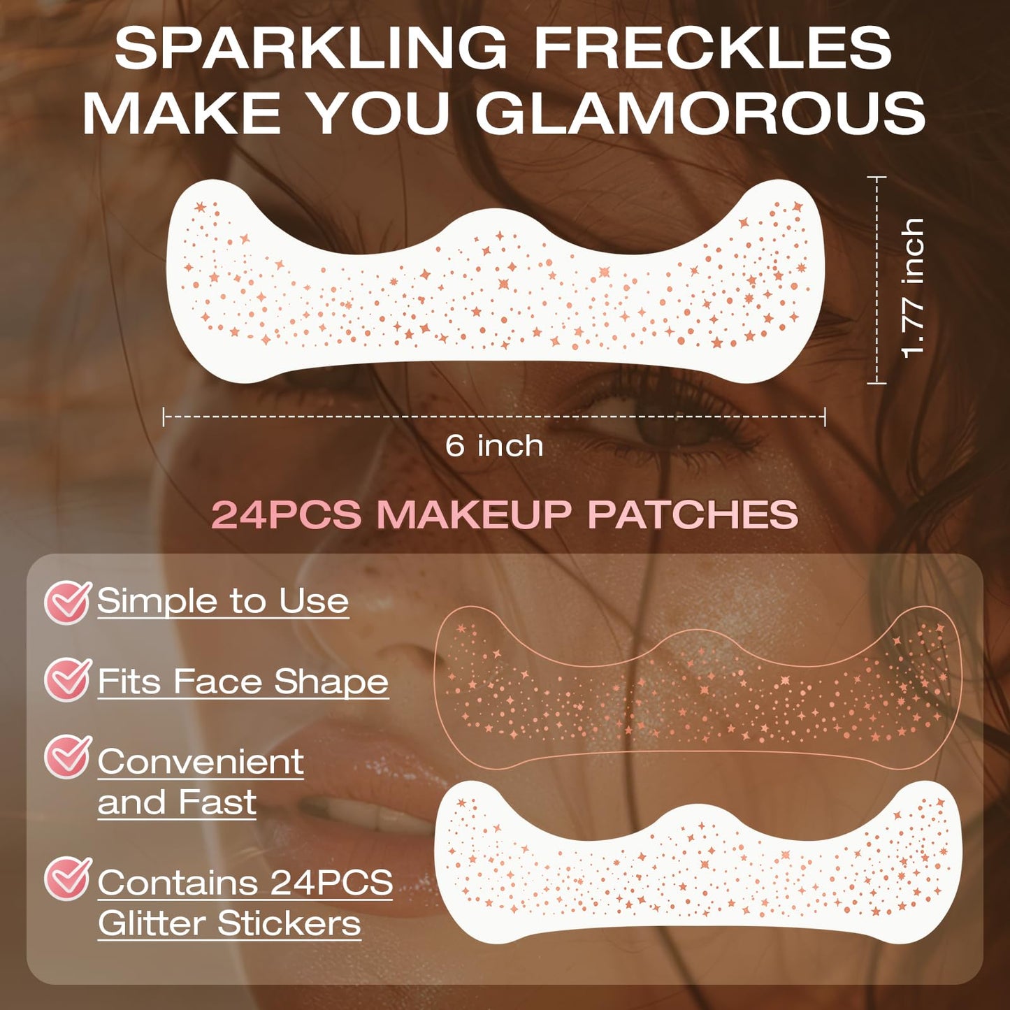 Leterly 24 Pcs Glitter Freckles Face Tattoo,Rose Gold Face Glitter Makeup Patches Cute Sparkle Freckles Patches Waterproof Makeup Speckles for Face Beauty & Personal Care Leterly
