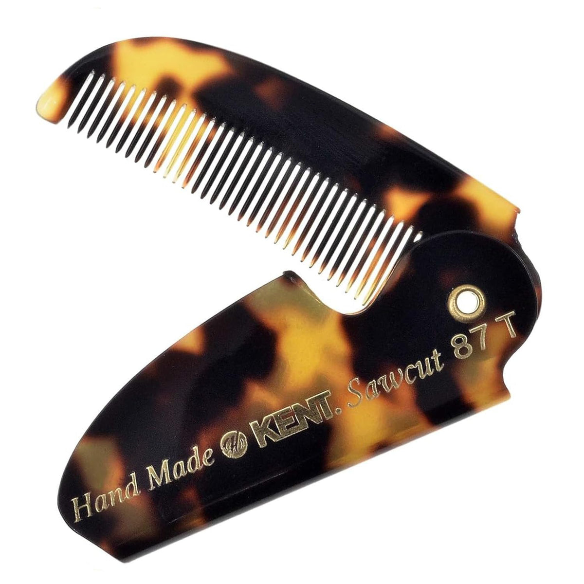 Kent 87T TY Handmade Folding Pocket Comb for Men, Fine Tooth Hair Comb Straightener for Everyday Grooming Styling Hair, Beard or Mustache, Use Dry or