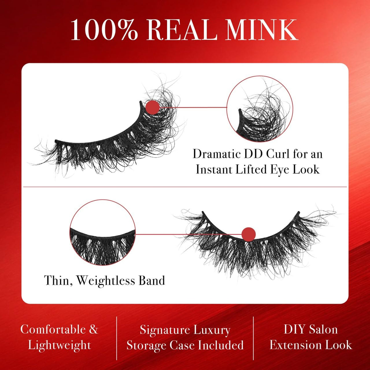 VLuxe Real Mink DD Curl Eyelashes, 100% Real Mink Strip Lash, Dramatic Fluffy False Lashes Give Lifted Eye Look, Lightweight & Comfortable Extensions