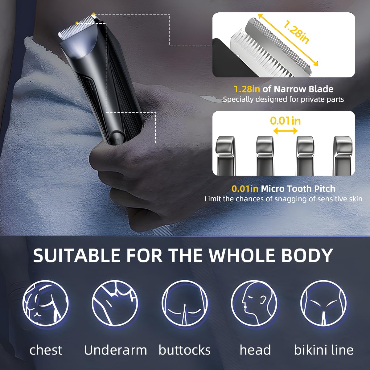 GLESVOWIO Hair Clippers for Men Men's Body Hair Trimmer Waterproof Shaver Professional Beard Razor Rechargeable Hair Removal Bikini Trimmer with Base Beauty and Personal Care GLESVOWIO