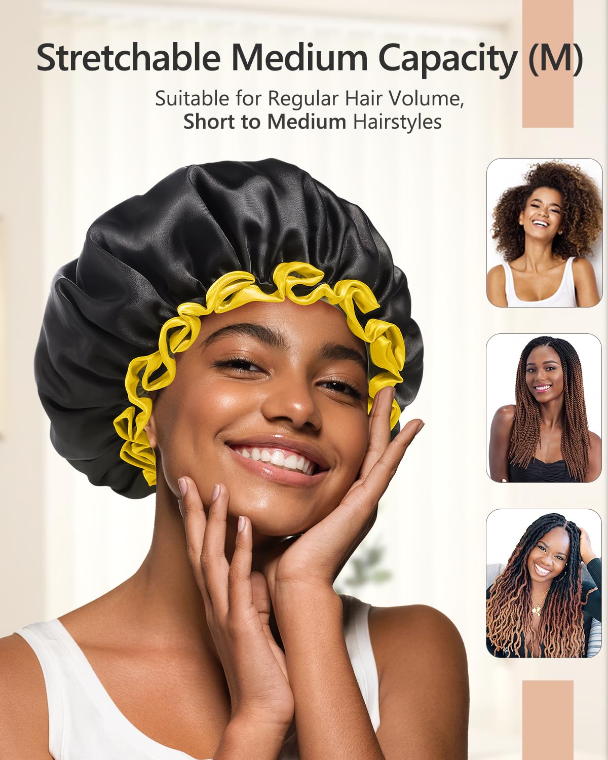 mikimini Black Shower Caps for Women Men & Girls 2 Packs, Reusable, Double Layers Waterproof Bathing Shower Hat with Soft Comfortable PEVA Lining Beauty & Personal Care mikimini