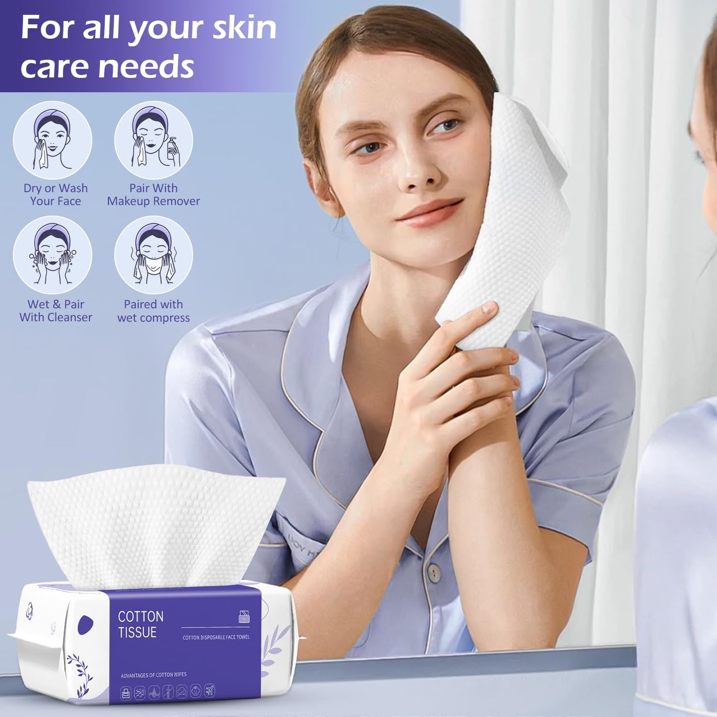 Disposable Face Towel 100 Count, Face Towels, Soft Cotton Dry Wipes Facial Cloths Towelettes for Washing and Drying, Facial Tissue for Cleansing Beauty and Personal Care cokoness