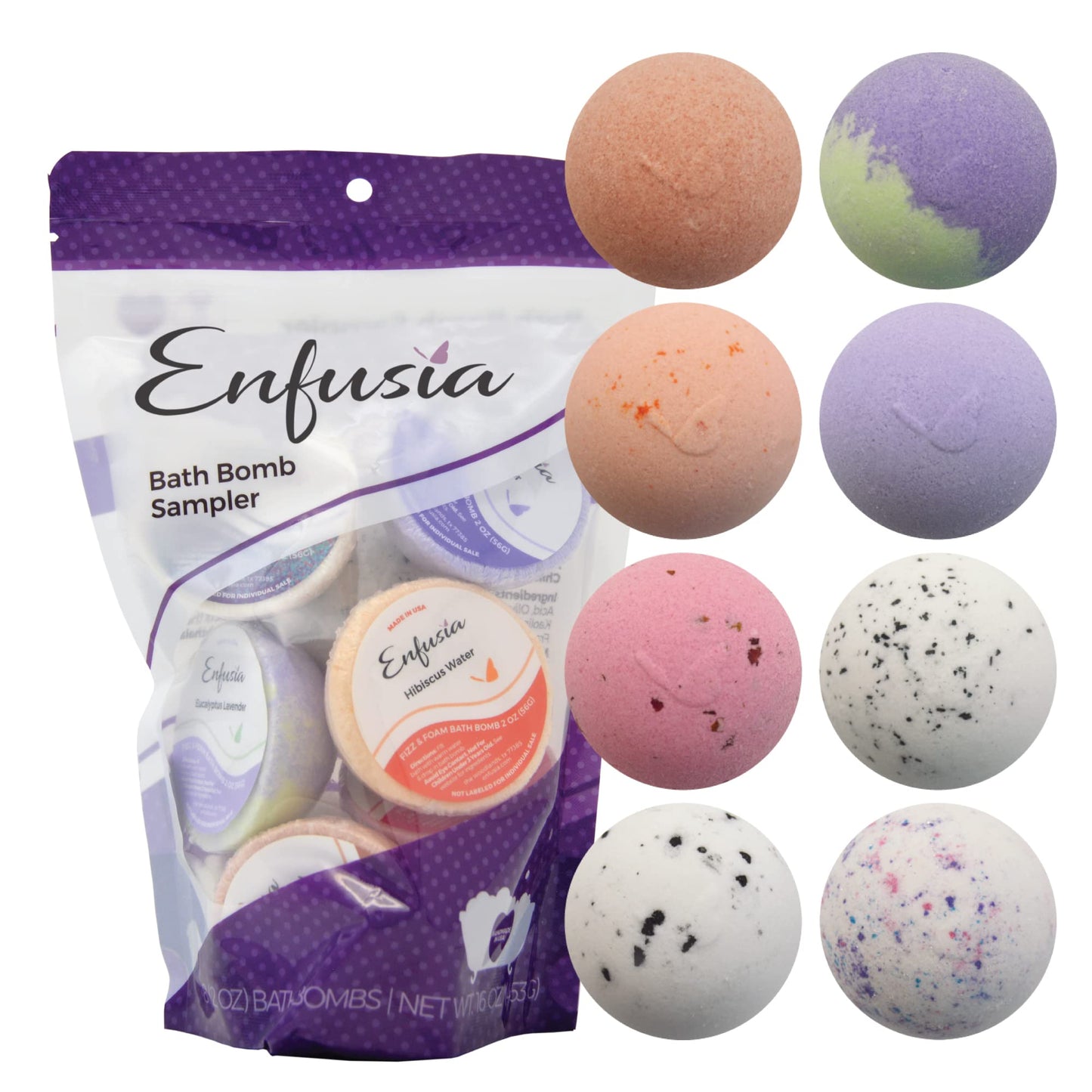 Enfusia Bath Bomb Sampler, 8-Pack Vegan, Clean Ingredients, Moisturizing Olive Oil + Baking Soda | Aromatherapy Variety for Relaxation & Better Sleep… Beauty & Personal Care Enfusia