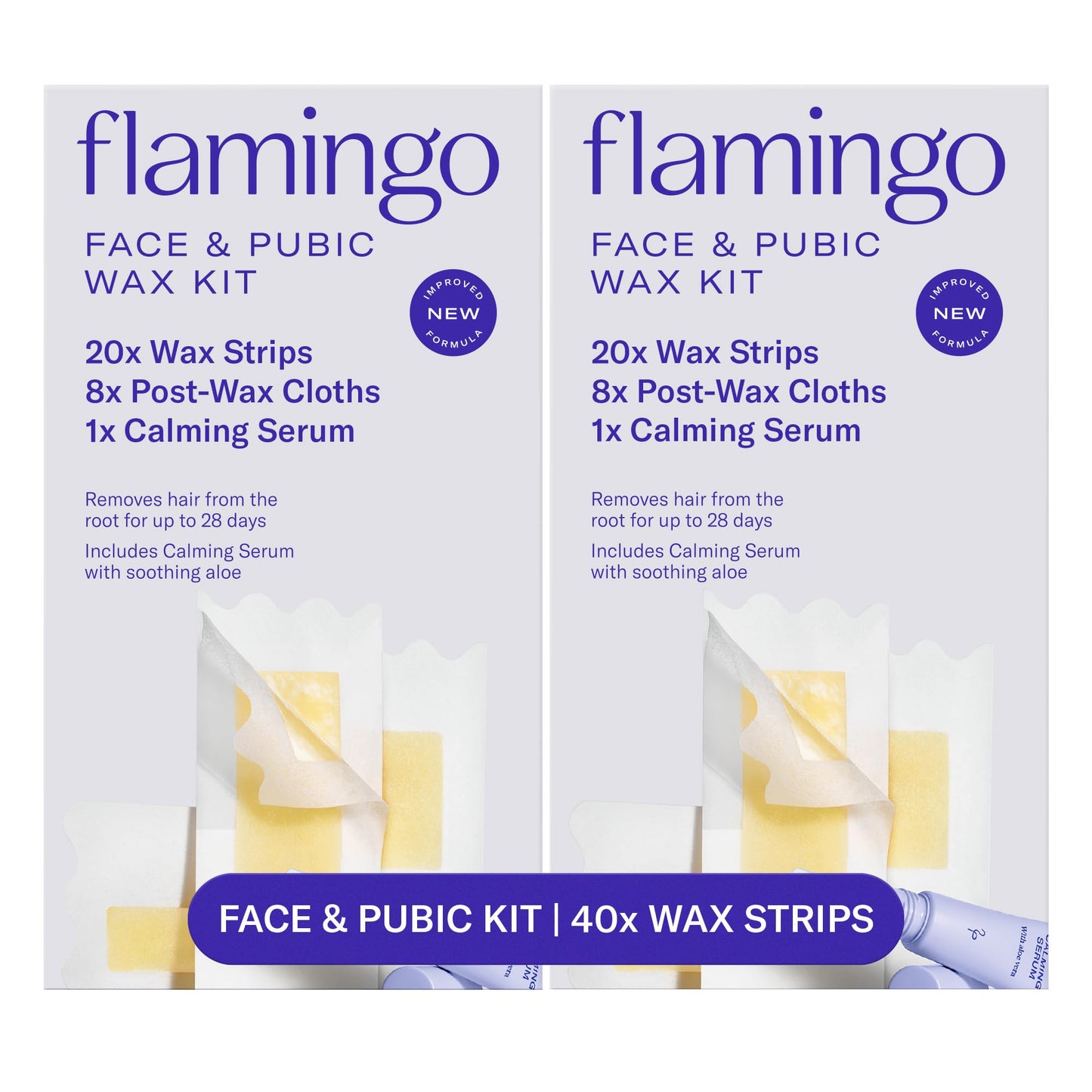 Flamingo Face & Bikini Wax Kit for Women, At Home Wax Strips for Facial Hair Removal and Pubic Hair, 40 Wax Strips, 16 Post-Wax Cloths & 2 Calming Beauty and Personal Care Flamingo