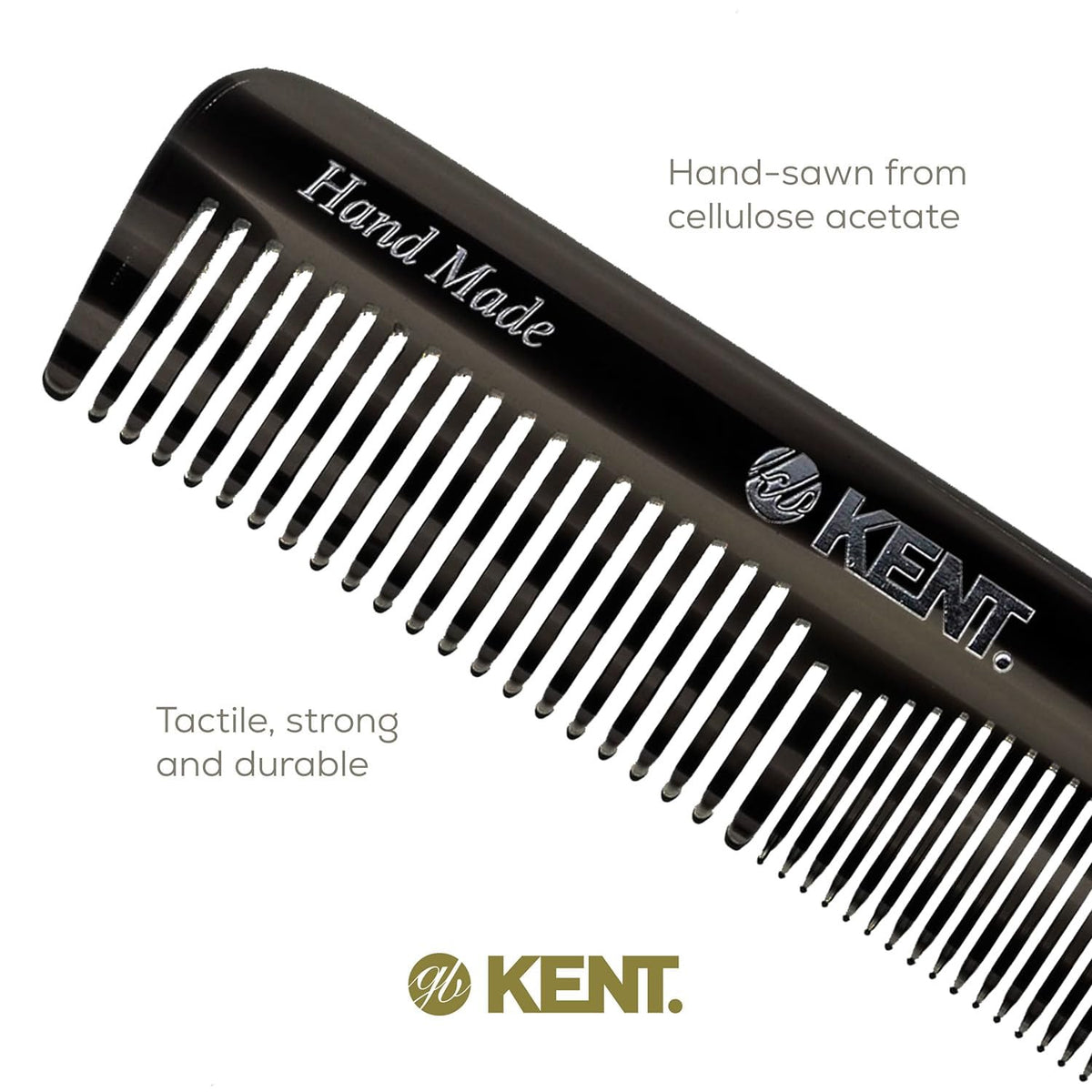 Kent OT Black Graphite Pocket Comb - Handmade Fine and Wide Tooth Hair Comb for Men, Women, and Kids - Travel, Beard, and Mustache Comb - Saw Cut and