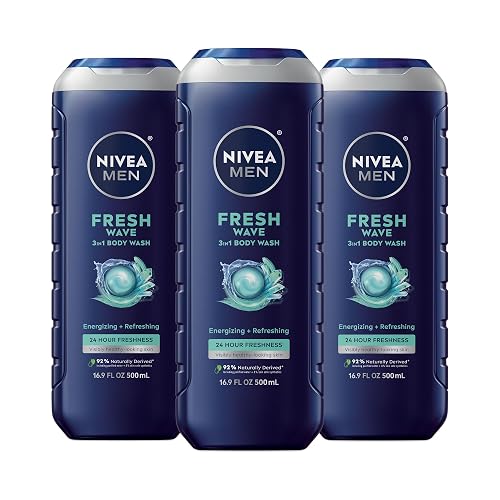 NIVEA MEN Fresh Wave Body Wash with Menthol, Refreshing Scent, 3-in-1 Men's Body Wash, Face and Hair, Paraben Free, Vegan Formula, 16.9 Fl Oz Bottle Beauty & Personal Care NIVEA MEN