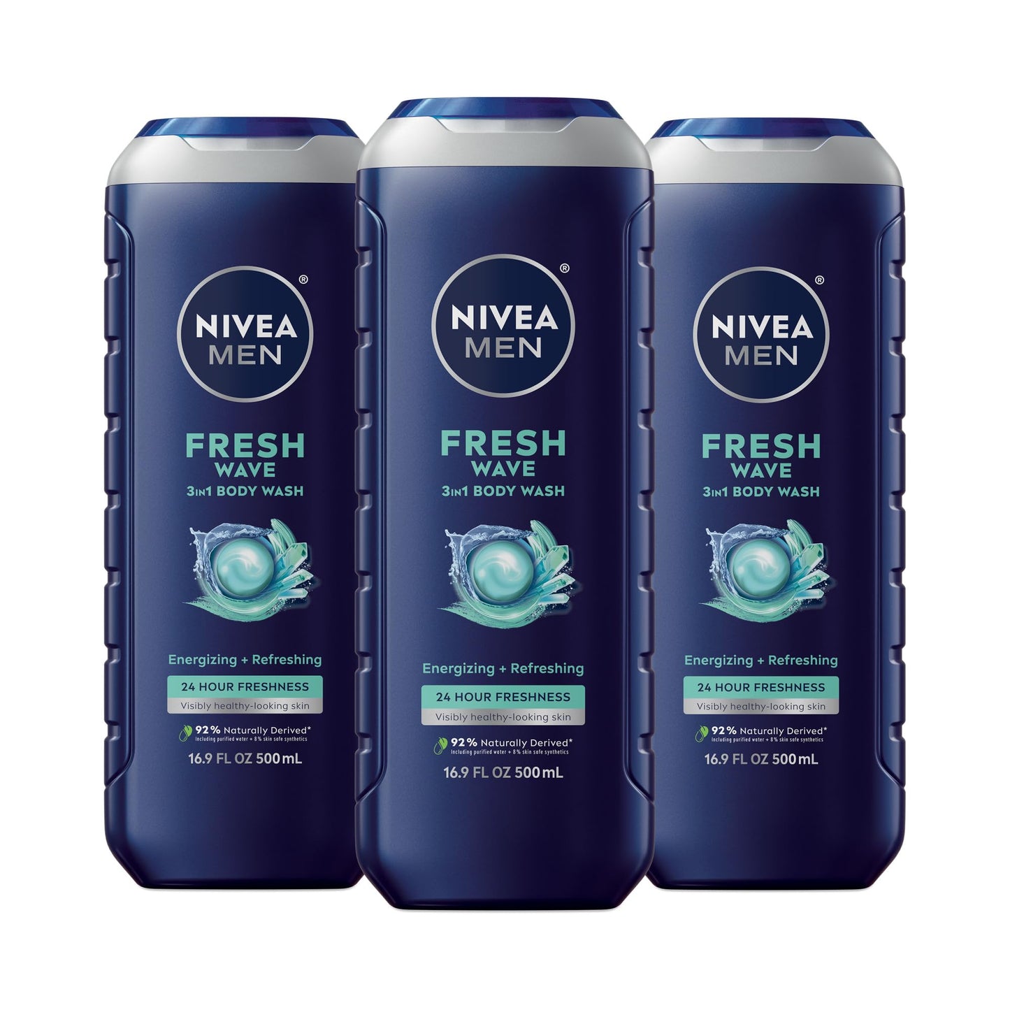 NIVEA MEN Fresh Wave Body Wash with Menthol, Refreshing Scent, 3-in-1 Men's Body Wash, Face and Hair, Paraben Free, Vegan Formula, 16.9 Fl Oz Bottle Beauty & Personal Care NIVEA MEN
