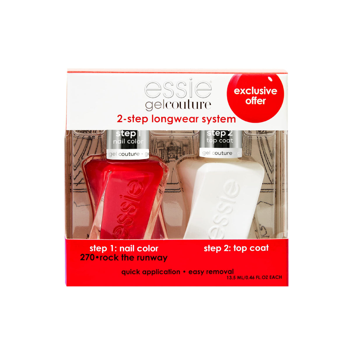 Essie Gel Couture Longwear Nail Polish + Top Coat Kit, Scarlet Red Nail Polish, Rock The Runway + Top Coat, Gifts For Women And Men, 0.46Oz Each