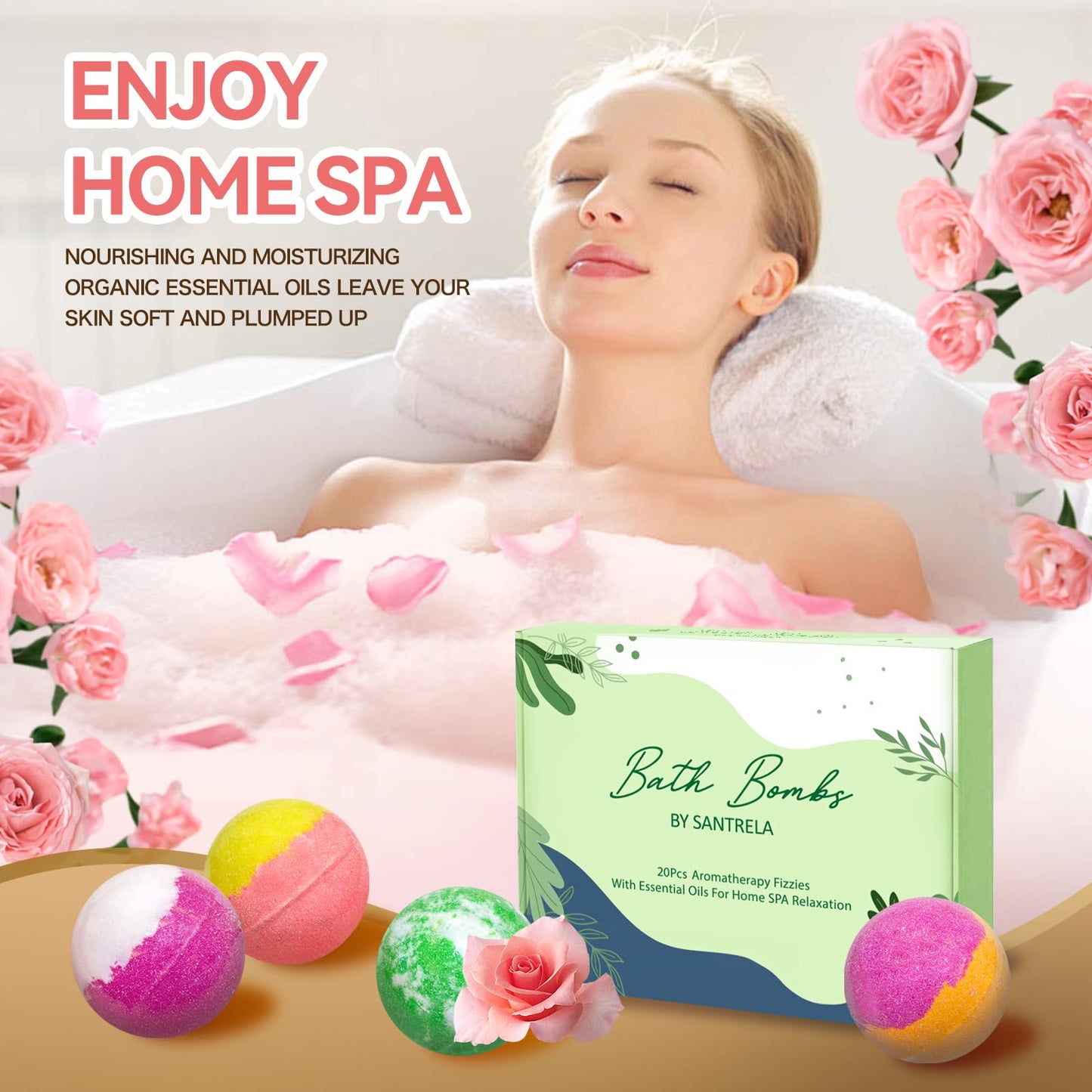 Bath Bombs for Women Gift Set, 20 Organic Bath Bombs with Essential Oil, Handmade SPA Bubble Bath for Relaxing, Gift for Her/Him, Women, Girls, Wife Beauty and Personal Care Santrela