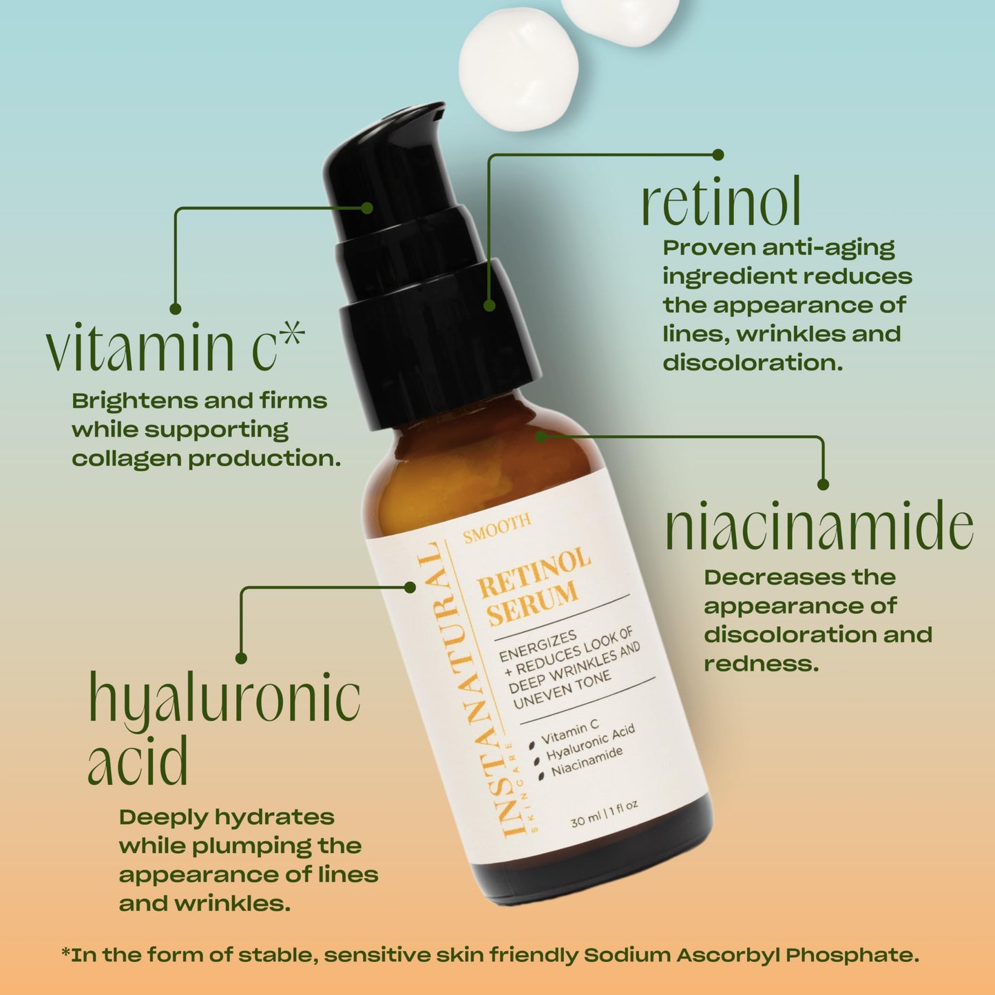 InstaNatural Retinol Serum for Face with Niacinamide, Vitamin C, and Hyaluronic Acid, Anti Aging for Firmer Skin, Lines & Wrinkles & Brightening Serum Beauty & Personal Care InstaNatural