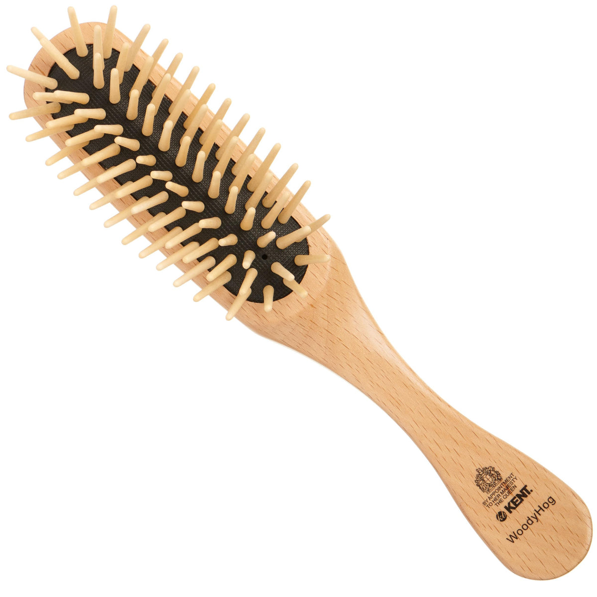 Kent KB Woodyhog Travel Size Detangling Brush Beech-wood, Firm Rounded Wooden Bristles, Natural Cushion Detangler Wooden Hair Brush for Women Men and