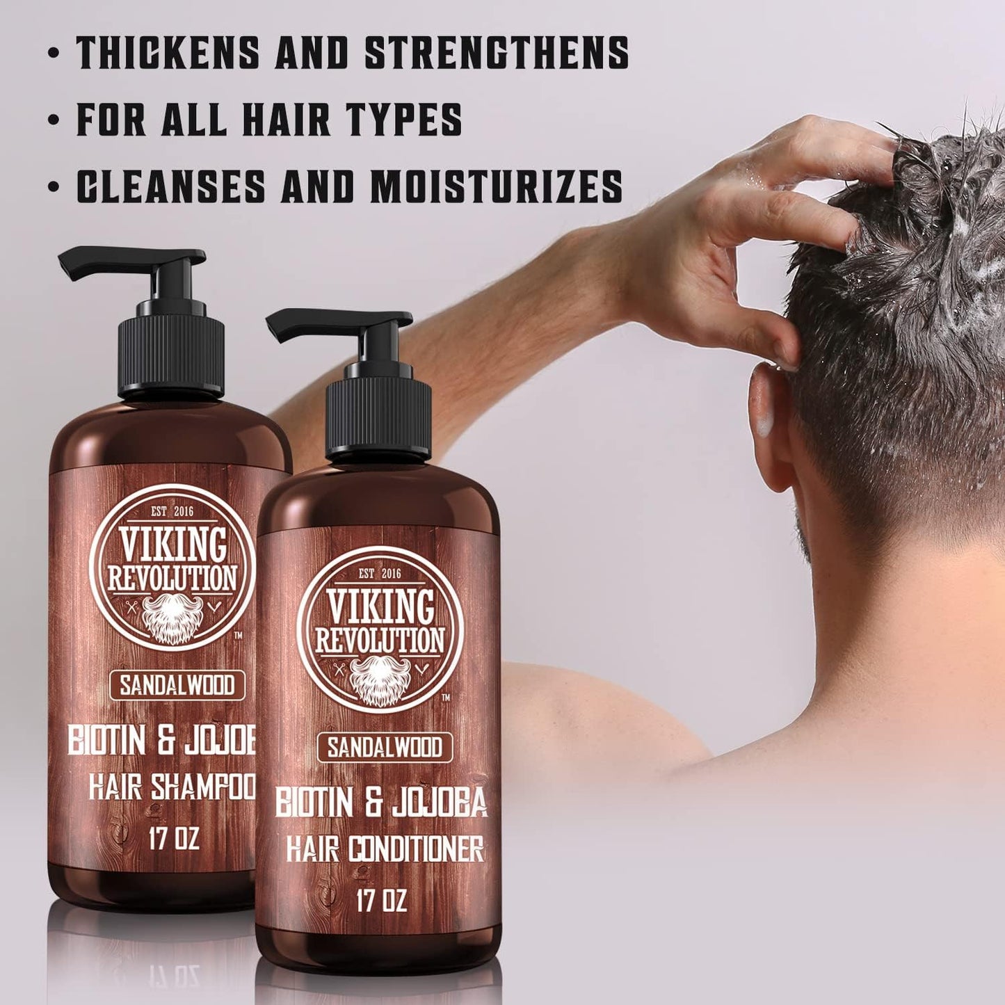 Viking Revolution Sandalwood Shampoo and Conditioner Set with Biotin and Jojoba Oil - Natural Hair Shampoo and Hair Conditioner for Men with Vitamin Beauty & Personal Care Viking Revolution