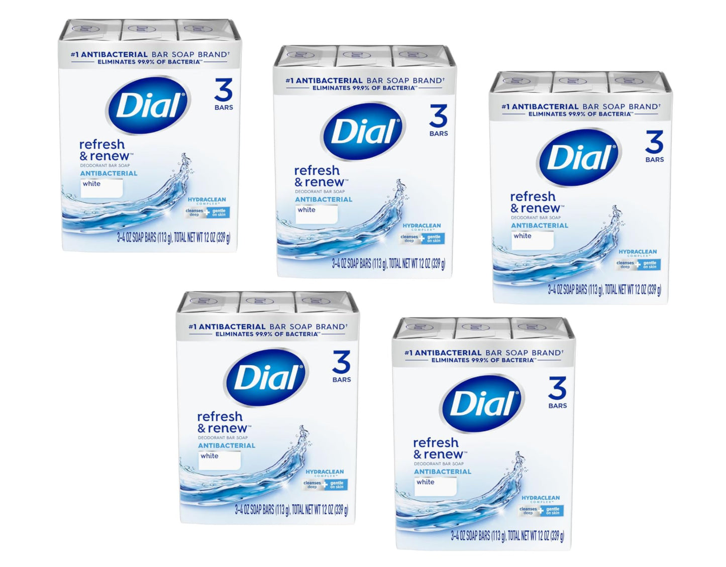 Dial Antibacterial Deodorant Bar Soap, 4 oz bars, White, 3 ea (Pack of 5) Beauty & Personal Care Dial