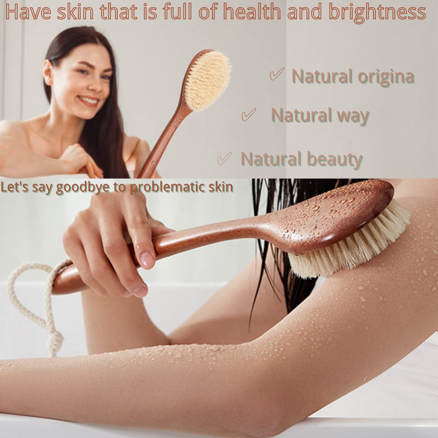 Focused on the Bathing Experience with Dry Brushing Body Brush, Long Wooden Handle with Back Scrubber,Shower Brush for exfoliator Skin and Remove Dead Beauty and Personal Care Smiley smith