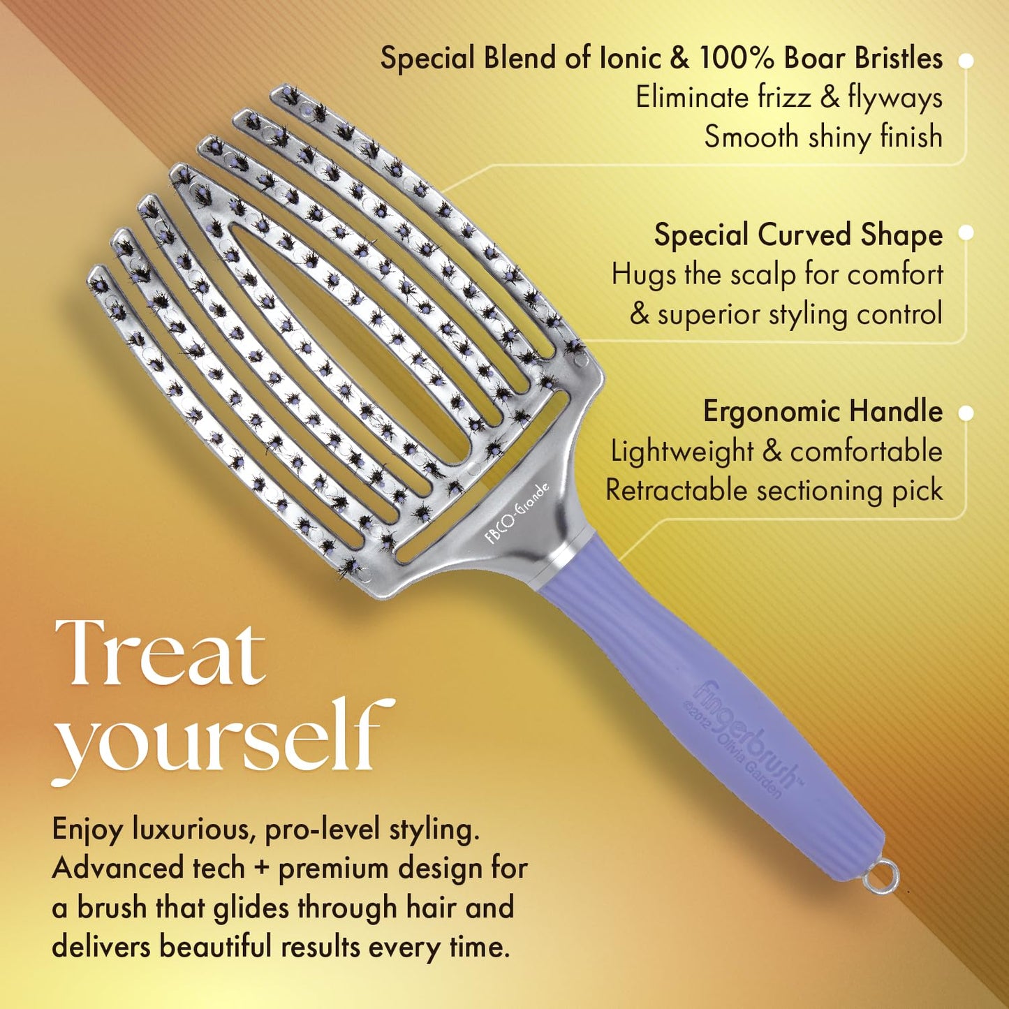 Olivia Garden FingerBrush Scalp-Hugging & Vented Combo Paddle Hair Brush (ionic & 100% boar bristles) FBCO-GD (Grande) Beauty & Personal Care Olivia Garden