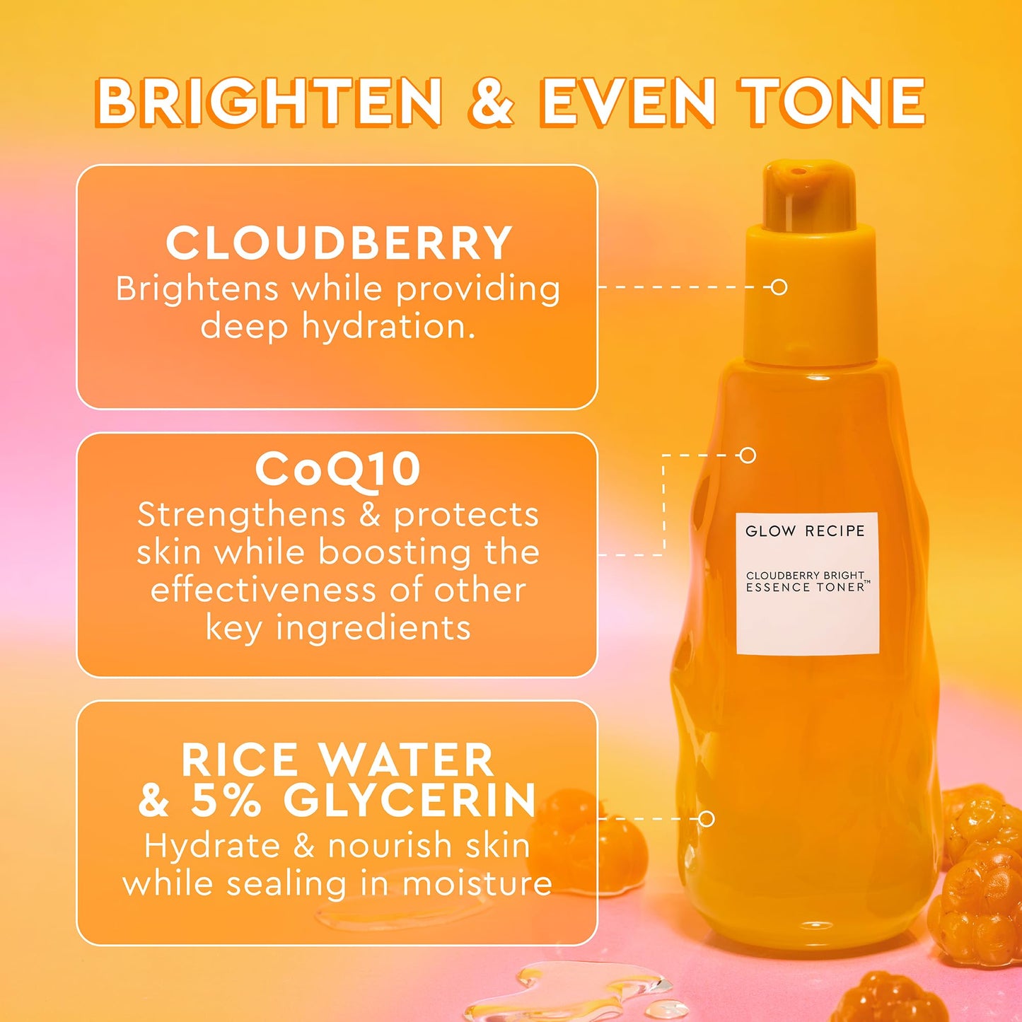 Glow Recipe Cloudberry Brightening Essence Toner, Korean Brightening Essence, Hydrating Rice Water + 5% Glycerin, CoQ10, Vitamin C & E, Barrier Beauty & Personal Care Glow Recipe