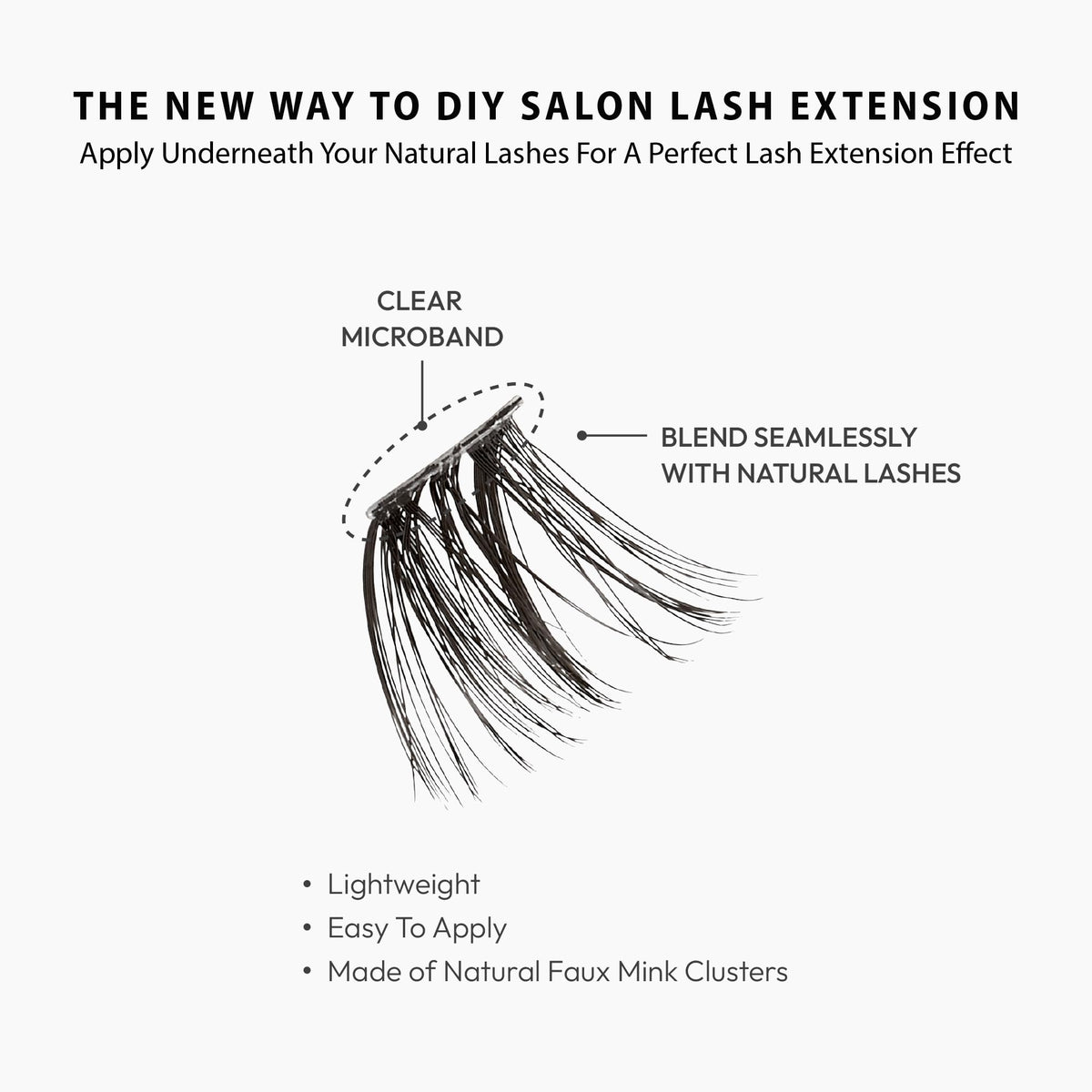 i•ENVY Extended Clear Band Faux Mink Cluster, Ultra Comfort False Eyelashes with Light & Clean Extension Look, Clean Thin Band for Natural Blending