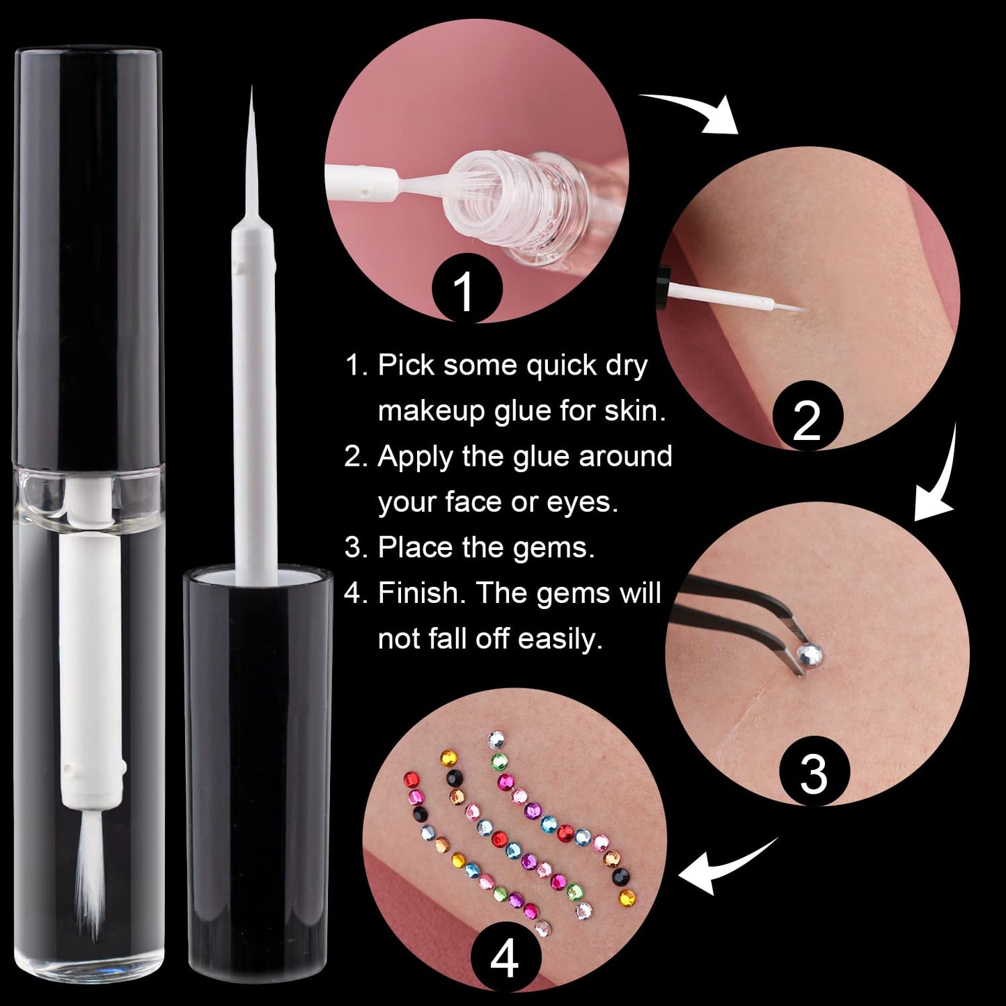 Flat Back Rhinestone Kits Colorful Rhinestones+Crystal AB&Transparent White Face Gems Nail Gem with Quick Dry Makeup Glue+Picker Pencil+Tweezer Beauty & Personal Care BELLEBOOST
