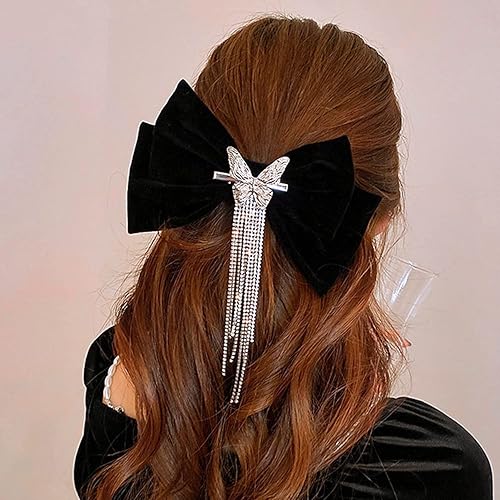 Wekicici Butterfly Rhinestone Hair Clips with Tassel Barrettes and Huge Soft Bows for Women and Girls (Black) Beauty & Personal Care wekicici