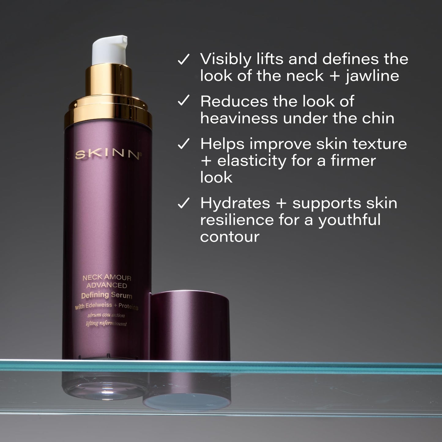 SKINN Neck Amour Defining Serum - Anti-Aging Neck Firming + Tightening Treatment for Heaviness Under Chin/Double Chin - Lifts + Firms Skin - Enriched Beauty & Personal Care SKINN