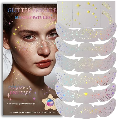 Glitter Freckles, Holographic Face and Body Glitter Tattoo Sparkle for Women Gold Glow Cosmetic Star Makeup Accessories for Festival Rave Beauty & Personal Care Anmubag