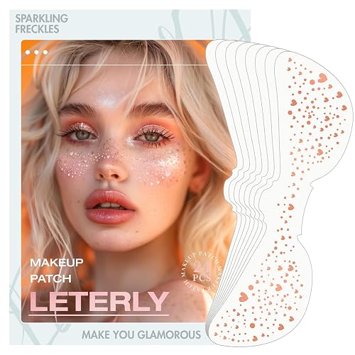 Leterly 24 Pcs Glitter Freckles Face Tattoo,Rose Gold Face Glitter Makeup Patches Cute Sparkle Freckles Patches Waterproof Makeup Speckles for Face Beauty & Personal Care Leterly