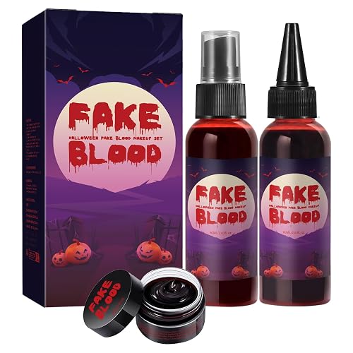 Halloween Fake Blood Makeup Kit, Fake Blood Spray Washable Fake Blood Vampire Makeup Stage for Halloween Zombie Vampire Monster Cosplay & Dress Up Beauty & Personal Care FINLALO