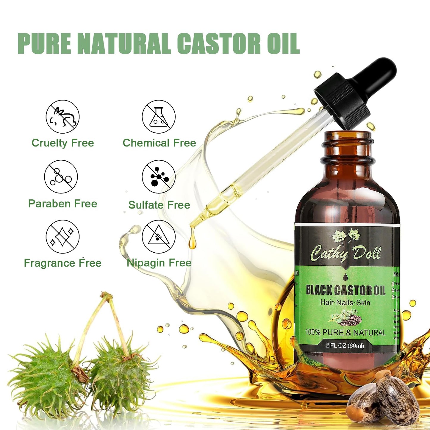 Jamaican Black Castor Oil Organic Cold Pressed Castor Oil For Hair 100% Pure Natural Castor Oil For Eyelashes Eyebrows (2 oz) Beauty & Personal Care Cathy Doll