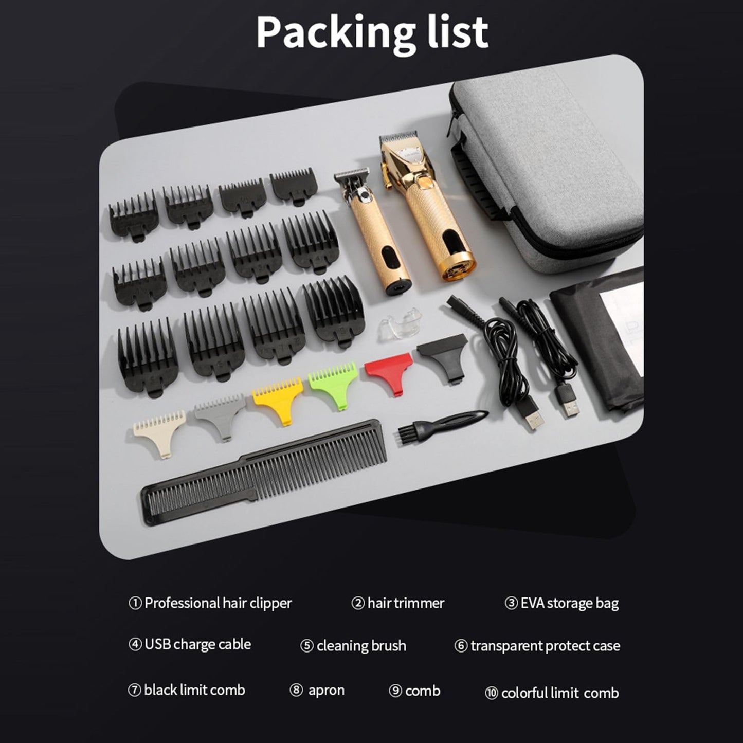 Ymiko Men Hair Clippers, Cordless Barber Hair Cutting Machine Kit Haircut Grooming Set LEDs Digital Display Built in High Capacity Rechargeable Cell Beauty and Personal Care Ymiko