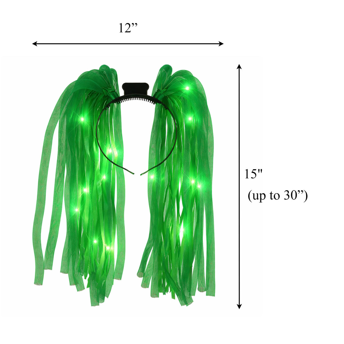 blinkee Irish Green LED Hair Noodle Headband Flashing Dreads - 12 Bright Jade LEDs