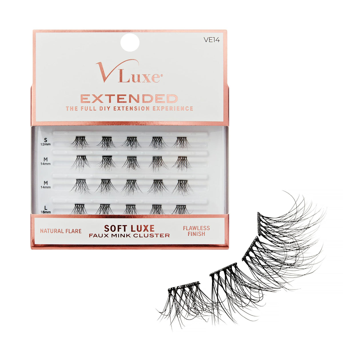 VLuxe Soft Luxe Faux Mink Lash Cluster, 12-16mm Seamless DIY Lash Extensions, Volume & Wispy Fans, Luxurious Soft Fibers, Ultra Comfort False